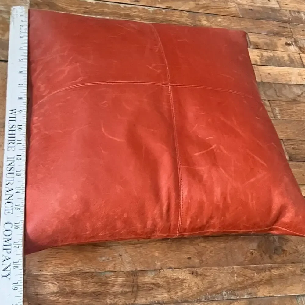 Pottery Barn Throw Pillow 17 x 17in 100% Genuine Leather Burnt Orange Color